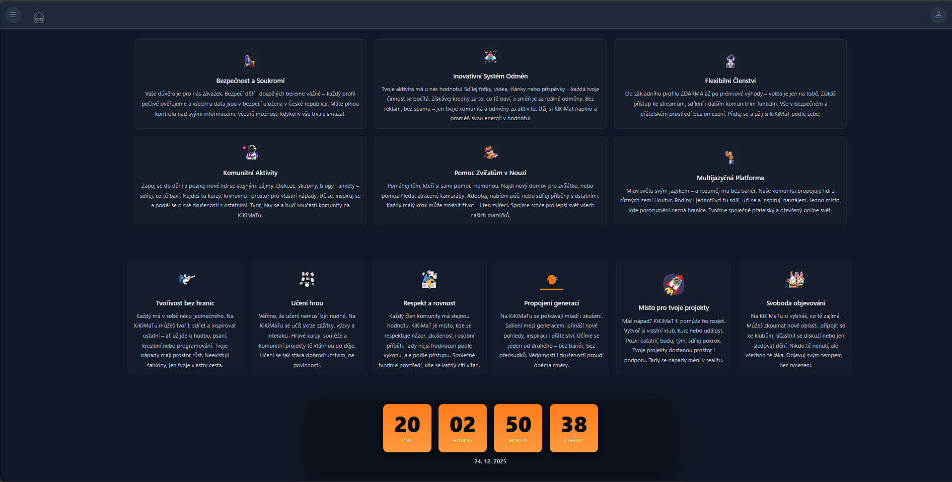 Sociální síť KiKiMaT - náhled webu